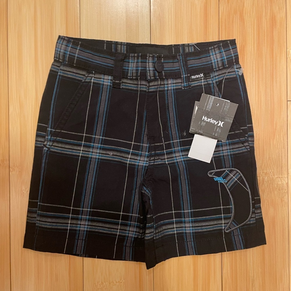 Hurley Toddler Plaid Shorts in Black and Blue